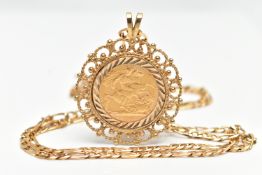 A HALF SOVEREIGN PENDANT WITH 9CT YELLOW GOLD CHAIN, the half Sovereign dated 1893, within a 9ct