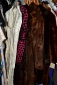AN EMENSON SATIN WEDDING DRESS AND A COLLECTION OF VINTAGE FUR COATS, to include four full length