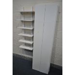 SIX IKEA WHITE FINISH FLOATING WALL SHELVES, length 190cm (condition:-one shelf damaged) and a six