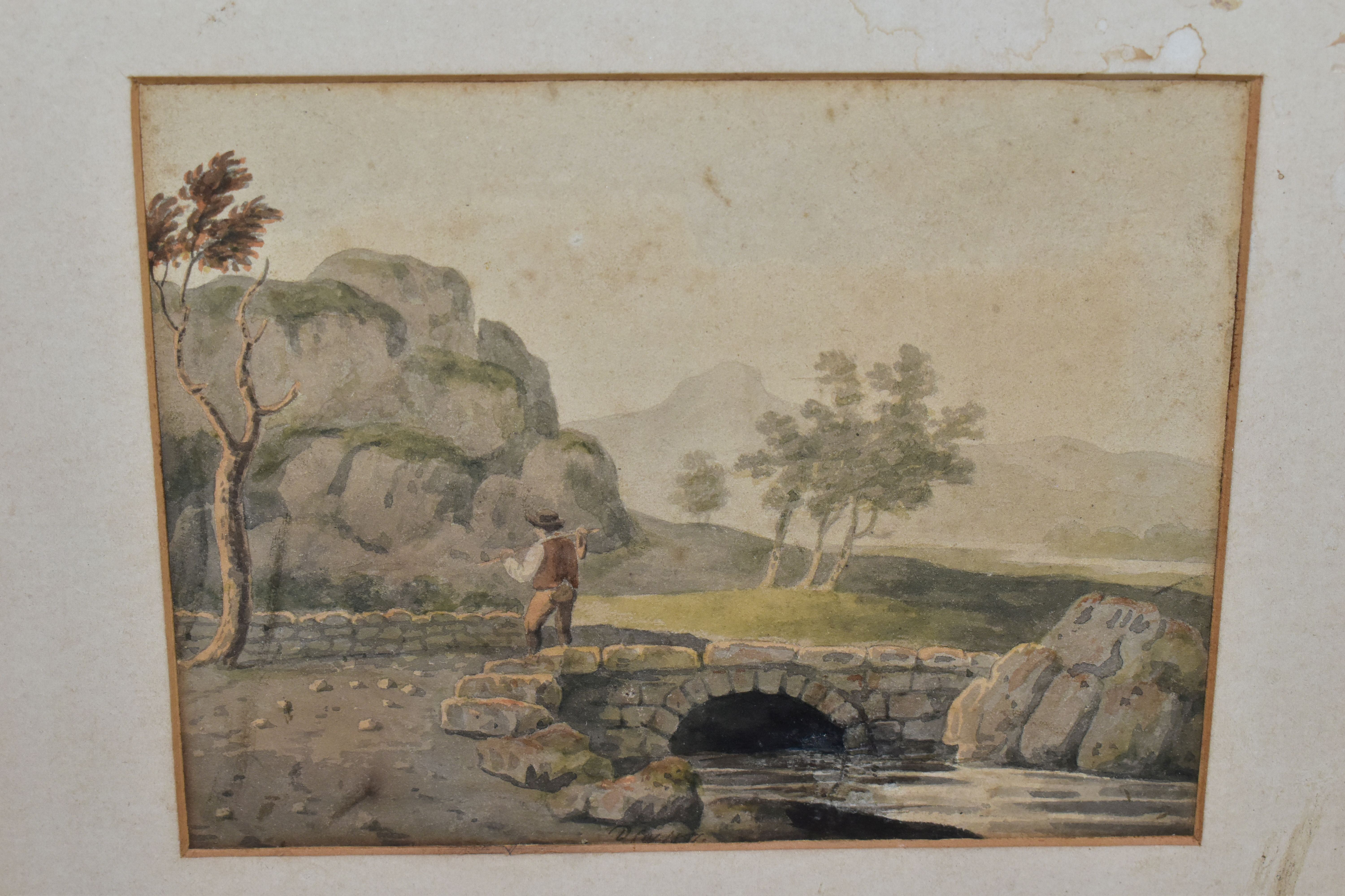 ATTRIBUTED TO DAVID COX SENIOR (1787-1859) LANDSCAPE WITH MALE FIGURE, a figure is standing on a - Image 2 of 3