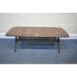 AN ERCOL COFFEE TABLE, with a spindled under tier, length 106cm x depth 44cm x height 37cm (