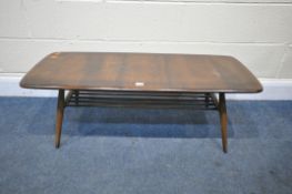 AN ERCOL COFFEE TABLE, with a spindled under tier, length 106cm x depth 44cm x height 37cm (
