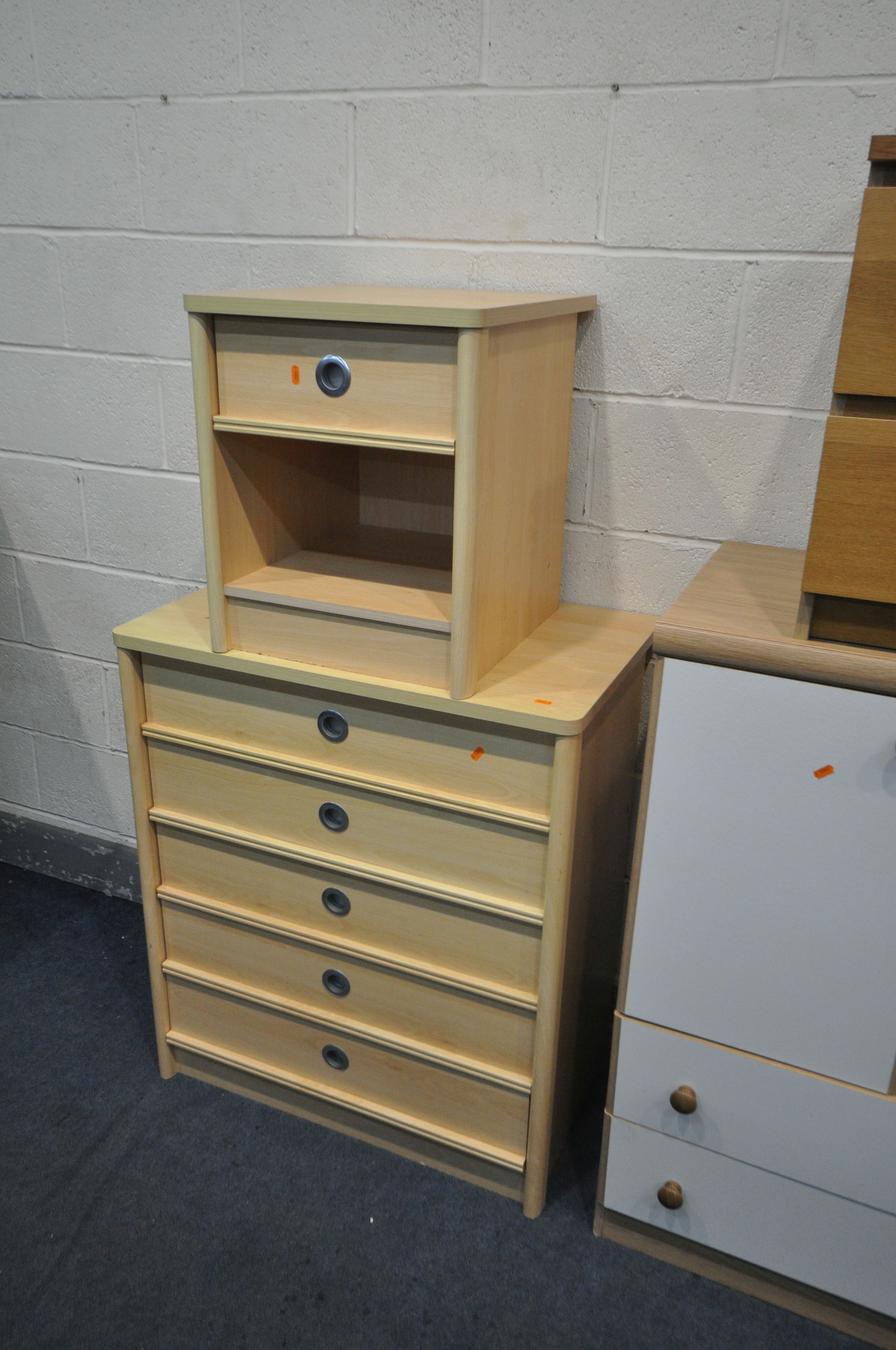 A SELECTION OF VARIOUS CHEST OF DRAWERS, to include a beech effect chest of five long drawers, and - Image 2 of 5