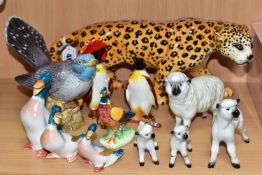 A GROUP OF BESWICK ANIMAL AND BIRD FIGURES, comprising a Leopard model no 1082, height 12.5cm x