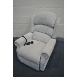 A REPOSE BEIGE UPHOLSTERED ELECTRIC RISE AND RECLINE ARMCHAIR (PAT pass and working)