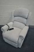 A REPOSE BEIGE UPHOLSTERED ELECTRIC RISE AND RECLINE ARMCHAIR (PAT pass and working)