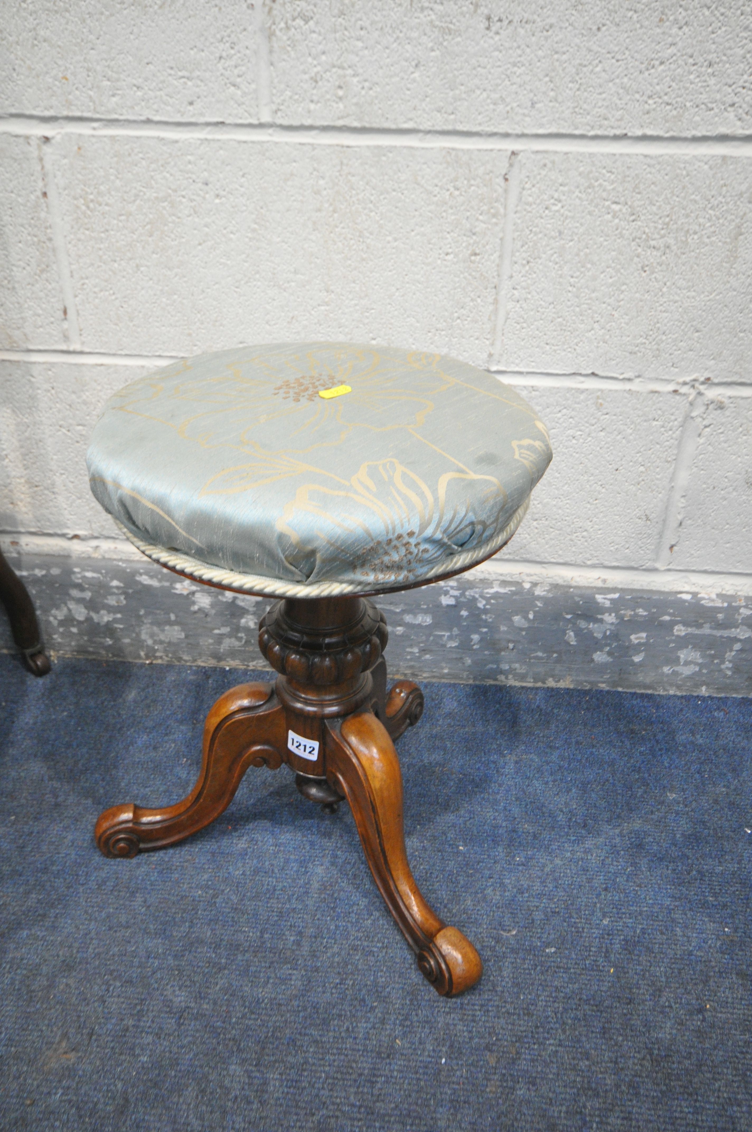 A VICTORIAN WALNUT SWIVEL TOP PIANO STOOL, and a pair of Edwardian nursing chairs (3) - Image 2 of 3