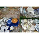 FOUR BOXES OF ASSORTED CERAMICS AND GLASS WARES ETC, to include Denby Imperial Blue teapot, four