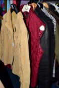 A BOX AND LOOSE CLOTHING AND ACCESSORIES, to include a Modern Classics suede fringed jacket size 14,