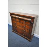 A VICTORIAN FLAME MAHOGANY SCOTTISH CHEST OF DRAWERS, width 122cm x depth 51cm x height 114cm (