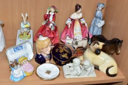 A GROUP OF CERAMICS, to include Royal Doulton Southern Belle HN2229 and Top o'the Hill HN1834 (the