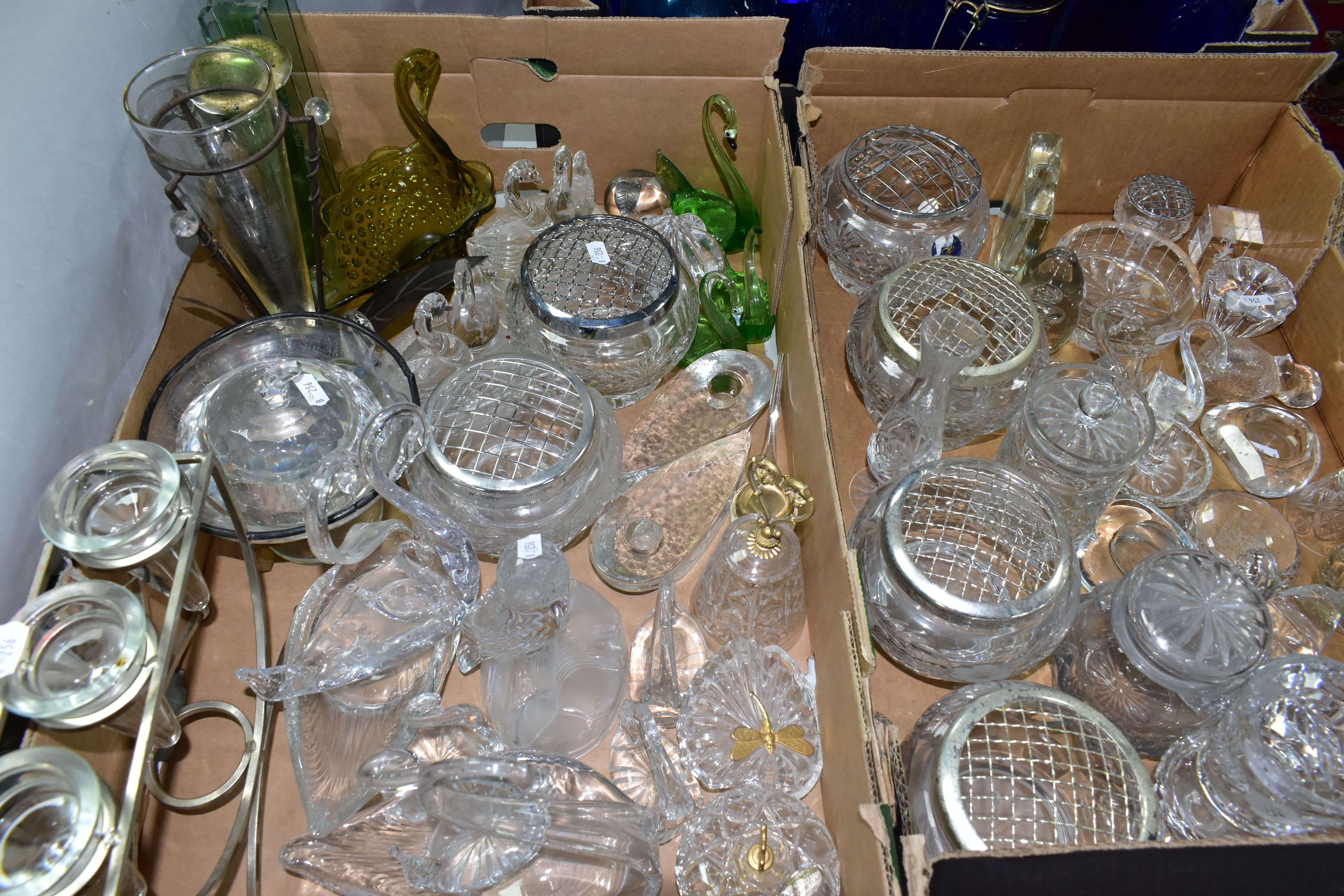 THREE BOXES OF GLASSWARES, to include a box of blue glass containing bottles, vases tallest 50. - Image 7 of 7