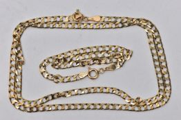 A 9CT GOLD CURB LINK CHAIN AND MATCHING BRACELET, square curb link chain, fitted with a spring