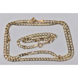 A 9CT GOLD CURB LINK CHAIN AND MATCHING BRACELET, square curb link chain, fitted with a spring