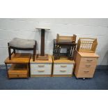 A SELECTION OF OCCASIONAL FURNITURE, to include a pair of oak and white finish two drawer bedside