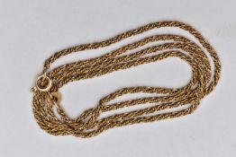 A 9CT GOLD CHAIN NECKLACE, a yellow gold fancy link rope twist chain, fitted with a spring clasp,