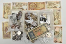 THREE SMALL PLASTIC TUBS OF MIXED COINAGE, to include mid 20th century UK and world coins Included