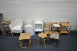 A LARGE SELECTION OF WICKER OCCASIONAL FURNITURE, to include a beech high stool, four bedside units,