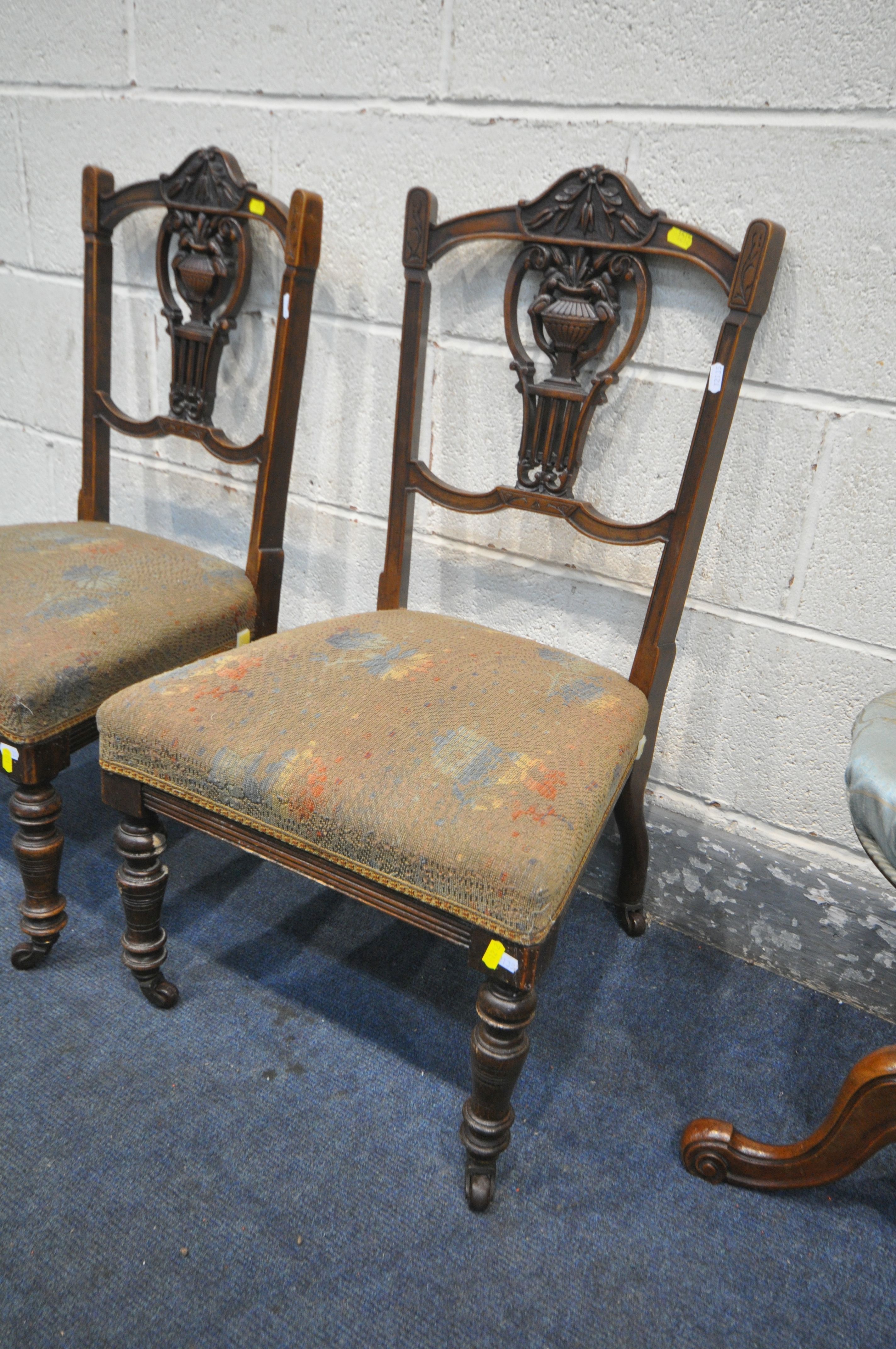 A VICTORIAN WALNUT SWIVEL TOP PIANO STOOL, and a pair of Edwardian nursing chairs (3) - Image 3 of 3