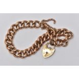 A 9CT GOLD PADLOCK CLASP AND ROSE METAL BRACELET, a 9ct yellow gold heart padlock clasp,