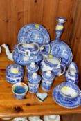 A COLLECTION OF SPODE BLUE AND WHITE ITALIAN WARE CERAMICS, comprising a tea pot, large jug (
