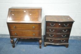 AN EARLY 20TH CENTURY OAK BUREAU, with two drawers, width 76cm x depth 43cm x height 100cm (