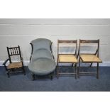 A LATE 19TH/EARLY 20TH CENTURY CHILDS RUSH SEATED WINDSOR ARMCHAIR, along with a late Victorian