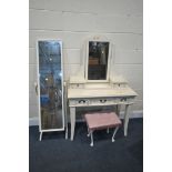 A CREAM DRESSING TABLE with a swing mirror, with five drawers, width 96cm x depth 47cm x height