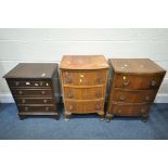 THREE VARIOUS SMALL CHEST OF DRAWERS, two walnut and one mahogany, largest chest width 46cm x