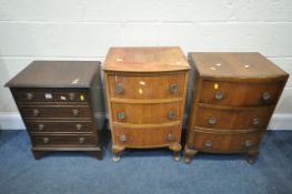 THREE VARIOUS SMALL CHEST OF DRAWERS, two walnut and one mahogany, largest chest width 46cm x