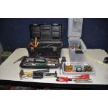 TWO PLASTIC BOXES containing mostly automotive tools including spanners, mole grips, screwdrivers,