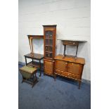 A CHERRYWOOD TWO DOOR CABINET and a matching corner cupboard, along with two drop leaf sofa