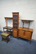 A CHERRYWOOD TWO DOOR CABINET and a matching corner cupboard, along with two drop leaf sofa