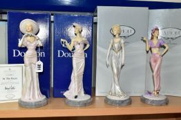 FOUR BOXED ROYAL DOULTON CLASSIQUE FIGURINES, comprising At the Races CL4014 with certificate, Julia