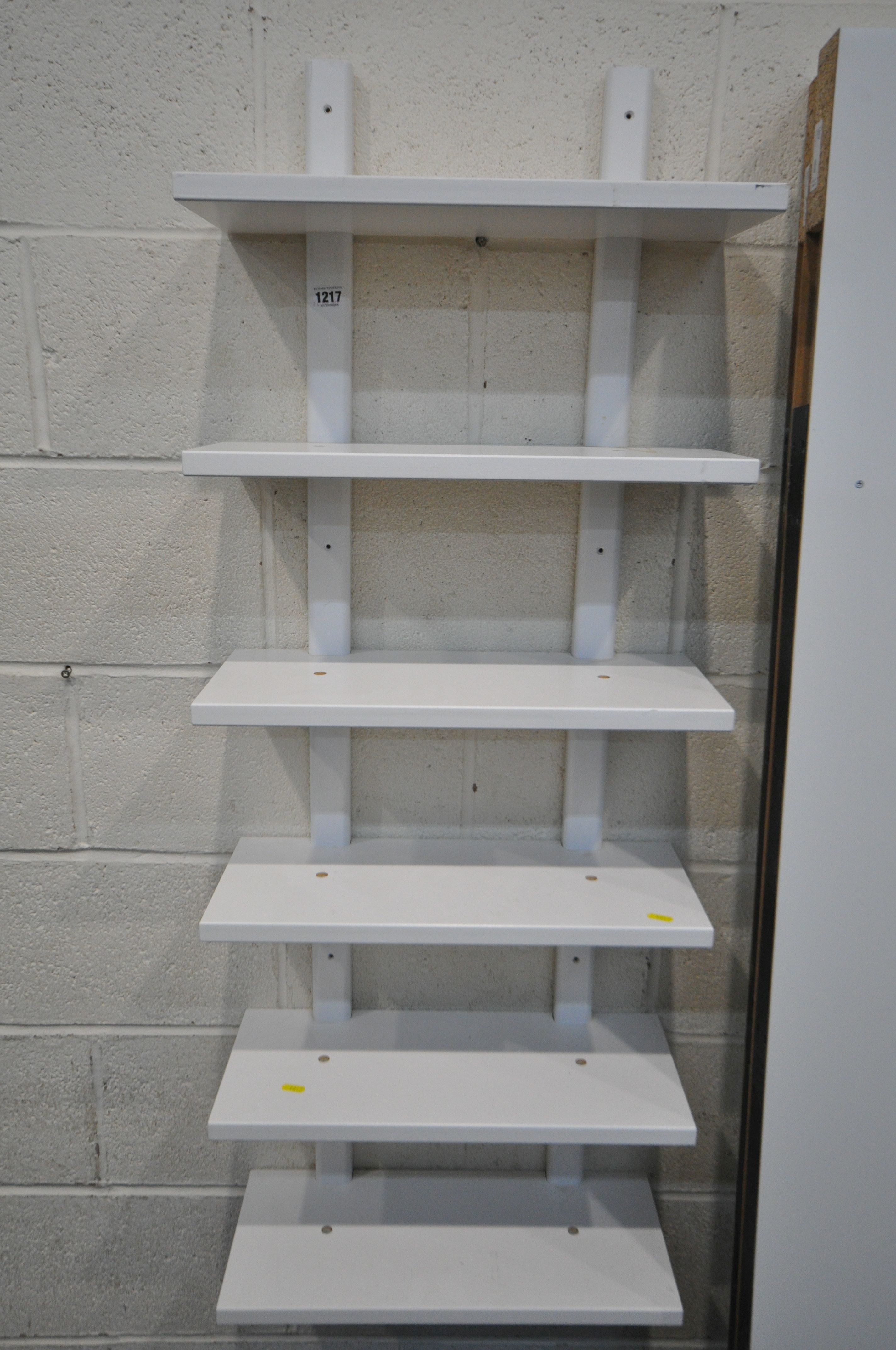 SIX IKEA WHITE FINISH FLOATING WALL SHELVES, length 190cm (condition:-one shelf damaged) and a six - Image 2 of 3