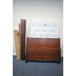 A HARDWOOD 5FT BEDSTEAD, with side rails, slats, along with a 'The iron bed company mattress (