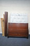 A HARDWOOD 5FT BEDSTEAD, with side rails, slats, along with a 'The iron bed company mattress (