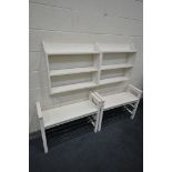 A PAIR OF WHITE FINISH SHOE RACK, along with two wall mounted bookshelf (4)