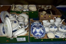 FOUR BOXES OF ASSORTED DINNERWARES, to include a 1970's Kiln Craft 'Midas' pattern dinner set, a