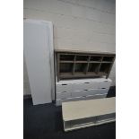 A WHITE FINISH IKEA SIDEBOARD, with nine various drawers, 160cm x depth 45cm x height 76cm, an