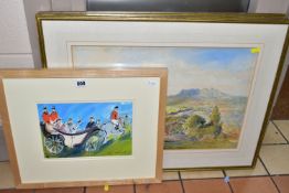 THREE MID 20TH CENTURY WATERCOLOUR LANDSCAPES, comprising a landscape with a rocky outcrop and a