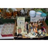 FOUR BOXES OF SUNDRY ITEMS ETC, to include a set of six cut glass wine glasses and a set of six