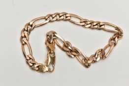A 9CT GOLD FIGARO CURB LINK BRACELET, fitted with a lobster clasp, hallmarked 9ct London import,