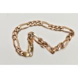 A 9CT GOLD FIGARO CURB LINK BRACELET, fitted with a lobster clasp, hallmarked 9ct London import,