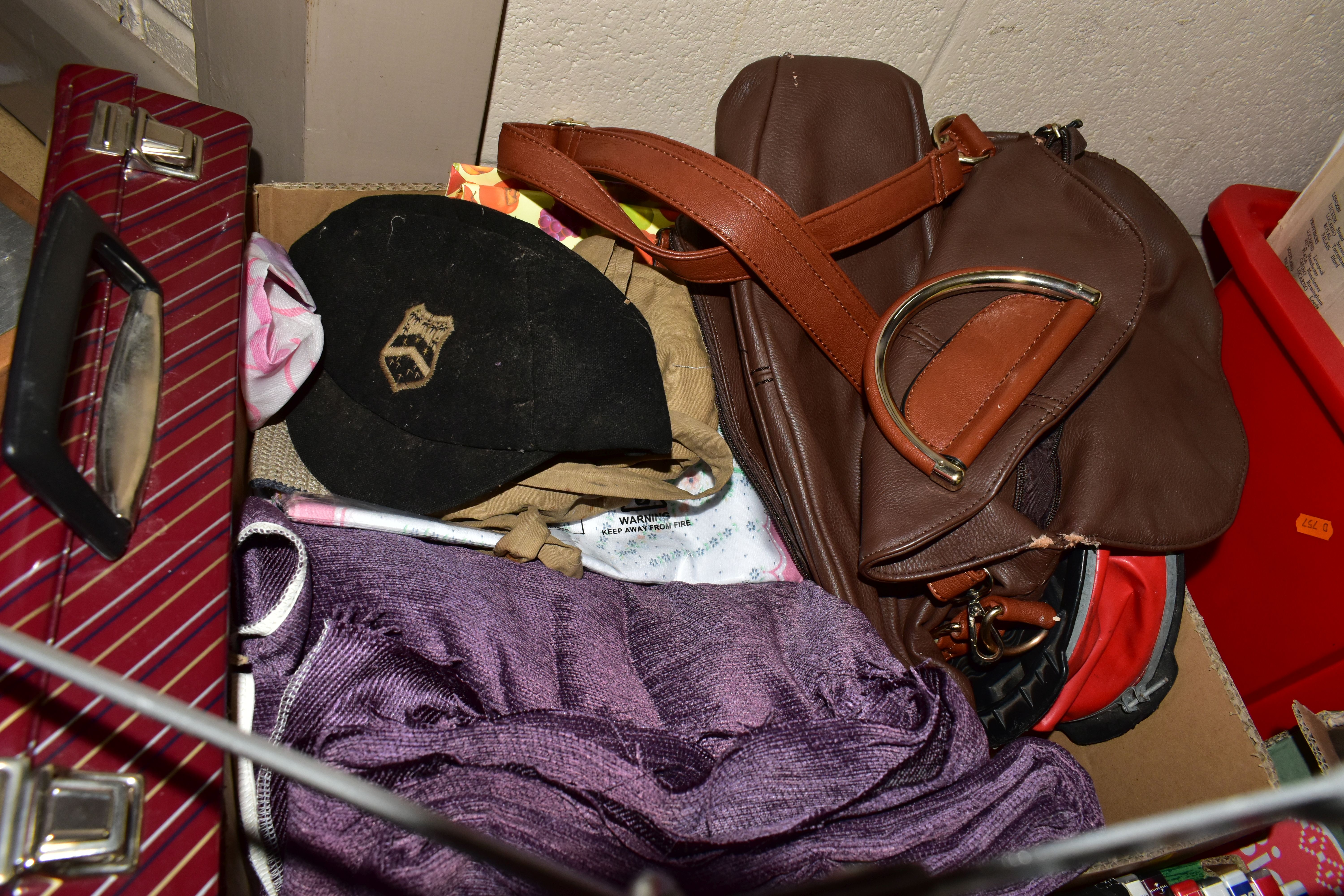TWO BOXES, A SUITCASE AND LOOSE CLOTHING, ACCESSORIES AND DVDS, to include a black uniform jacket - Image 11 of 11