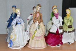 SEVEN ROYAL WORCESTER FIGURINES, comprising 'Coming Of Age' in matt glaze, height 20cm, 'Autumn