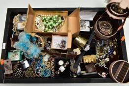 A DISPLAY TRAY WITH COSTUME JEWELLERY, large rectangular display tray together with contents to