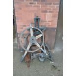 A SELECTION OF VINTAGE CAST IRON PRINTING PRESS EQUIPMENT including two sides embossed J.Greig and