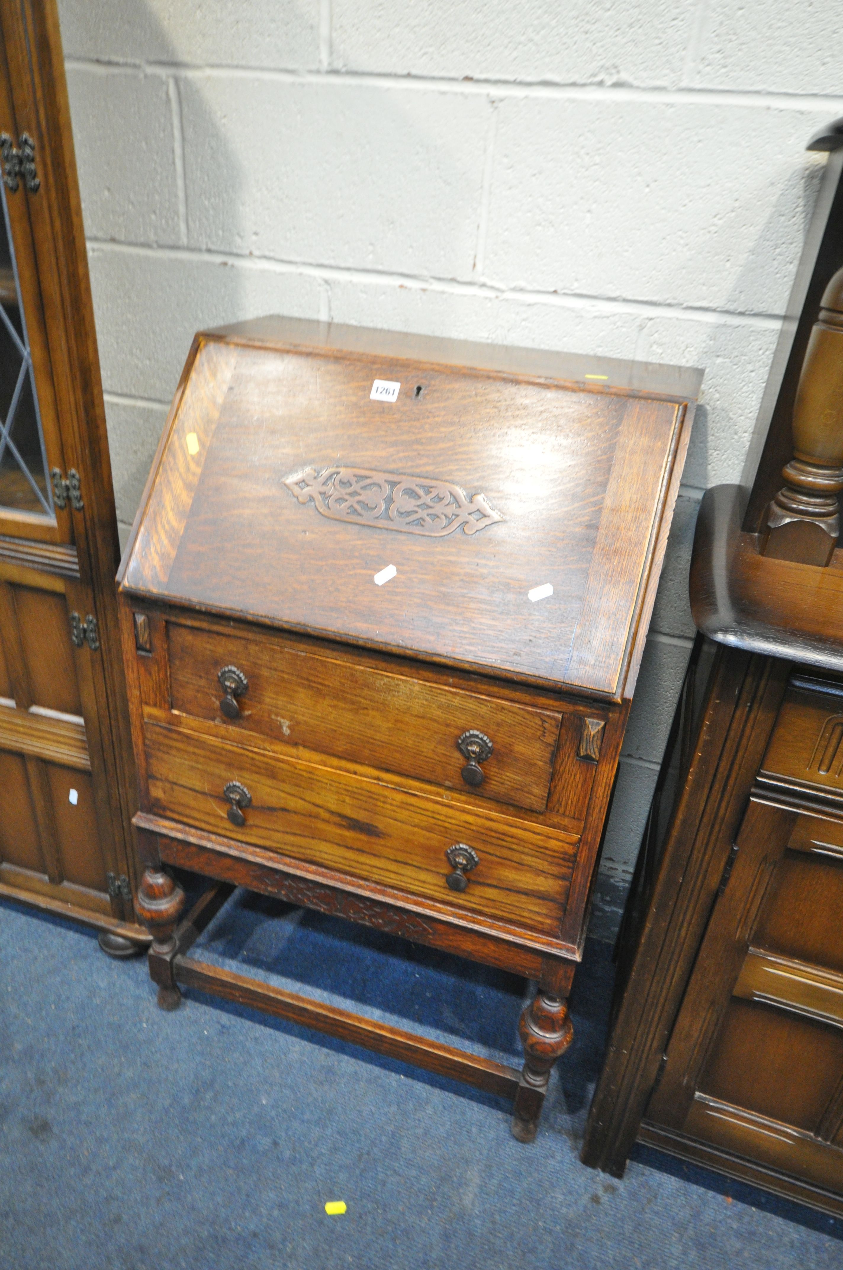 A PRIORY OAK COURT CUPBOARD, width 153cm x 46cm x height 127cm along with a glazed corner - Image 3 of 4