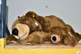 MOTHER AND BABY STEIFF BEARS, both have yellow ear tags and brass buttons, original paper labels